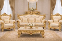 Canapé Chesterfield 8 places et table basse en teck sculpté de style baroque britannique avec housse amovible