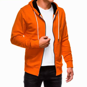 Sweat-shirt à capuche zippé pour homme en polaire orange, coupe décontractée, idéal pour l'automne, couleur unie, manches longues, design tricoté - Product Image 4