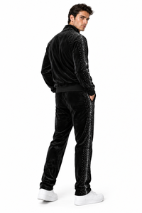 Conjunto de chándal de terciopelo negro con capucha y estampado animal, chaqueta bomber con cremallera y pantalones para uso en escenario de baile - Product Image 4
