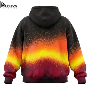 Hoodie surdimensionné personnalisé en gros, dégradé jaune et rouge flamboyant, style streetwear vintage effet aérographe - Product Image 2