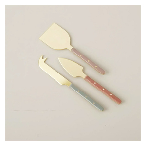 Juego de Cuchillos para Queso de Acero Inoxidable Dorado Martillado de 3 Piezas de Lujo con Mango de Mármol Blanco Natural, Elegante Herramienta para Tabla de Charcutería - Product Image 4