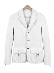 <b>Men's</b> White Notched Lapel Blazer Single Breasted With <b>Black</b> Trim Pockets Regular Sleeve Wool Blend Coat - Product Image 5