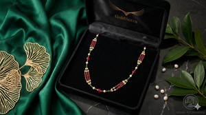 Collar Largo Mala de Perlas, Rubíes y Esmeraldas con Baño de Oro de 18K, Multicapa, para Mujer, Estilo Étnico, Regalo de Boda, Certificado por Hallmark, Ishwar - Product Image 3