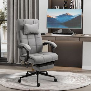 Sedia da Ufficio Ergonomica Reclinabile Executive con Supporto Lombare, Poggiapiedi e Poggiatesta, Finitura Grigio Chiaro (Base in Nylon Certificata BIFMA, PU) - Product Image 2