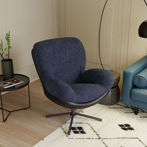 Poltrona Girevole a 360 Gradi, Design Moderno in Ciniglia, Comoda Sedia Lounge in Ecopelle Nera con Base in Metallo per Soggiorno - Product Image 3