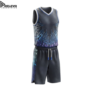 OEM Circuit Board V-Neck Basketball Jersey and Shorts Set, <b>Charcoal</b> Black Activewear Uniform with Electric Blue and Silver - Product Image 2