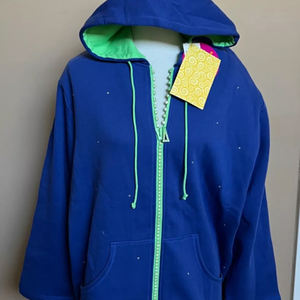 Sweat à capuche décontracté streetwear avec broderie personnalisée effet vieilli, strass effet soleil délavé, coupe ample et fermeture éclair, style tendance - Product Image 6