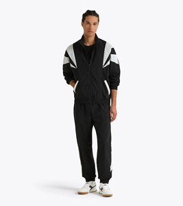 Ensemble de survêtement noir professionnel personnalisé pour homme, veste à col montant entièrement zippée, pantalon à empiècements blancs et poignets élastiques, fournisseur OEM - Product Image 3