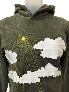 Sudadera con capucha lavada de algodón grueso con logotipo personalizado bordado al por mayor, gráfico de sol y nubes, estilo urbano oversize para hombre - Product Image 5