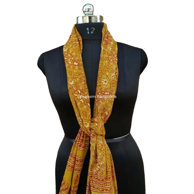 थोक पीले नरम प्राकृतिक डाई कपड़े दुपट्टा भारतीय 100% कपास हाथ ब्लॉक प्रिंट Ajrakh हस्तनिर्मित गर्मियों दुपट्टा Boho हिप्पी