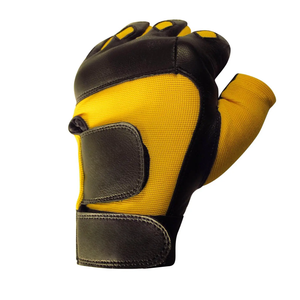 Rhino Fitness Half <b>Finger</b> Fitness Gloves Unisex PU Leather Yellow Black Breathable Non-Slip Adjustable Wrist <b>Strap</b> Gym Workout - Product Image 6