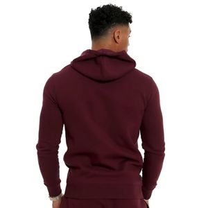 Sudadera con Capucha y Cremallera para Hombre, Corte Ajustado, Color Granate Sólido, Algodón, Estilo Casual para Otoño - Product Image 2