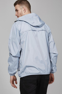 Men's <b>Light</b> Blue Hooded Windproof Racer Jacket Zip-Up Casual Spring Outdoor Coat Regular Fit Polyester <b>Shell</b> - Product Image 2