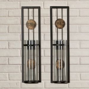 Black Stainless Steel <b>Hurricane</b> Candleholder with Clear <b>Glass</b> Cylinder for Home Decoration - Product Image 2