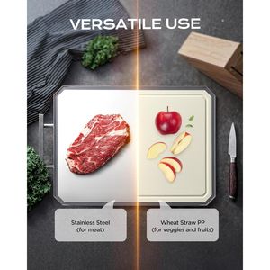 Set di Taglieri Bifacciali in Acciaio Inossidabile per Carne e Paglia di Grano PP, Essenziali per la Cucina - Product Image 3