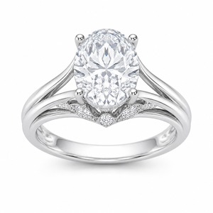 Anillo de Halo con Diamantes Ovalados, Plata 925, Banda Pavé de Tallo Dividido, Anillo de Novia con Diamantes Cultivados en Laboratorio, Personalizado - Product Image 2
