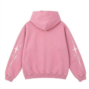 Sweat à capuche pull-up personnalisé pour homme, coupe oversize, en polaire, style streetwear hiver, délavé à l'acide, effet usé, ourlet brut, vintage, style hip-hop, 100% - Product Image 2
