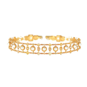 24K Gold Plated <b>Copper</b> & Brass Lakshmi Kada <b>Bangles</b> with Pearl Geometric Design Trendy Classic Bracelets for Gift - Product Image 2