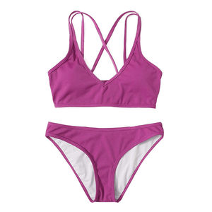 Prix de gros, dernières tendances, ensemble de bikini pour femmes, étiquette privée personnalisée, ensemble de bikini léger en couleur unie - Product Image 1