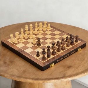 Jeu d'échecs de luxe en bois de haute qualité, pliable, en bois massif, plateau de jeu de voyage, logo personnalisé gravé, coffret cadeau, prix d'usine - Product Image 1