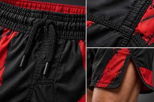 <b>Men's</b> Black <b>Red</b> Color Blocked Sport <b>Shorts</b> With Side Stripe Drawstring Waist Quick Dry Training Wear - Product Image 3