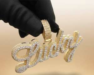 Pendentif en argent 925 avec initiales en lettres cursive, serti de diamants Moissanite VVS, bicolore, bijoux hip-hop, breloques personnalisées pour cadeaux - Product Image 2