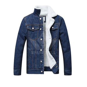 <b>Men's</b> Dark Blue Sherpa Lined Denim Trucker <b>Jacket</b> Button Closure Long Sleeve Regular Fit <b>Warm</b> Casual Winter Jean <b>Jacket</b> - Product Image 1