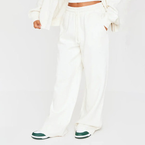 2026 Breathable Women's <b>White</b> Knitted <b>2</b>-<b>Piece</b> Casual <b>Set</b> Full Sleeve Loose Fit O-Neck Top Wide Leg Pants Solid Color Fleece <b>Set</b> - Product Image 5