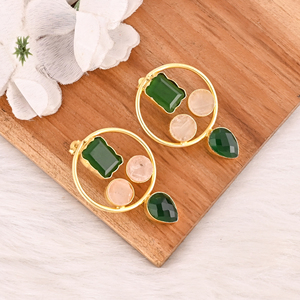 Elegantes Pendientes de Latón Chapado en Oro con Gemas de Hidro Verde y Druzy Blanco, Joyería de Diseño para Mujer, Lote al por Mayor de 10 Pares - Product Image 3