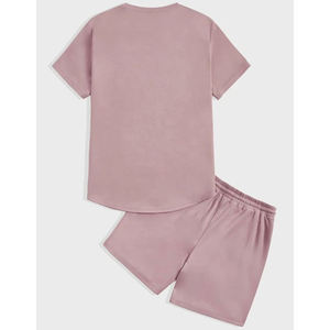Ensemble de pyjama en coton uni pour homme, col rond, manches courtes, shorts, taille élastique, vêtements décontractés d'été, légers et respirants - Product Image 1