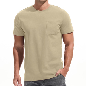 T-shirt d'été à manches courtes en coton uni 190 g/m², couleur unie, coupe ample, avec poche, séchage rapide pour homme - Product Image 2