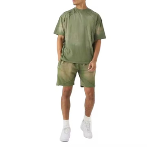 Custom Design Shorts and T-shirt Sets 100% Cotton <b>Acid</b> Wash Sun Faded Custom Logo <b>Drop</b> Shoulder Boxy Fit Twin Set For Men's - Product Image 3