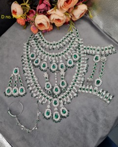 Conjunto de Joyería de Circonia Cúbica para Novia de Diseño, Collar Largo, Pendientes, Anillo Nasal Hathphool, Set Nupcial Completo, Proveedor - Product Image 4
