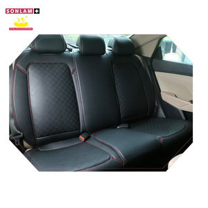 Accesorios para el interior del coche Material de cuero Paquete DE GARANTÍA Estilo ecológico Fundas de asiento de coche Juego completo Lujo Negro con hilo rojo Color - Product Image 3