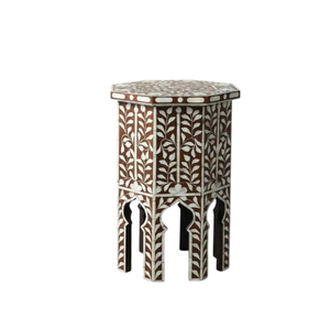 Muebles Artesanales con Incrustaciones de Hueso, Patrón Geométrico Azul y Blanco, Taburete con Incrustaciones de Hueso, Mesa Auxiliar Premium para Sala de Estar - Product Image 4