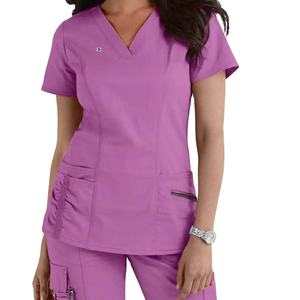 ชุดเครื่องแบบโรงพยาบาลสำหรับผู้หญิงเสื้อและกางเกงผ้าคอตตอนชุดพยาบาลคอวีสำหรับแพทย์ชุดสครับ - Product Image 1