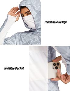 Fournisseur en gros de sweats à capuche de pêche personnalisés pour hommes UPF 50+ avec masque intégré, unisexes, confortables et offrant une protection solaire - Product Image 6