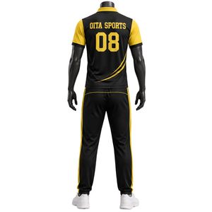Men's Black Yellow Sublimation Cricket Set Jersey and Pants Short Sleeve <b>Athletic</b> Uniform Team Training Wear Sports Apparel - Product Image 2