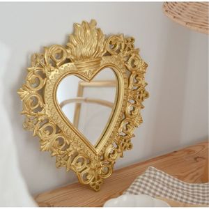 Miroir mural vintage en or, Cœur Sacré, style Baroque, orné, Cœur flamboyant, miroir de vanité, décoration esthétique pour la maison, accent suspendu - Product Image 1