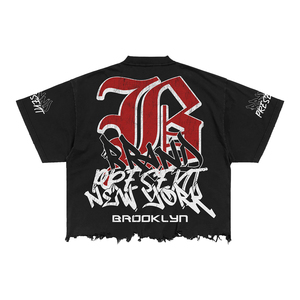 Nouveau T-shirt Hip Hop personnalisé noir épais 220 g/m² délavé à l'acide, coupe ample à épaules tombantes, imprimé DTG, ourlet brut - Product Image 3