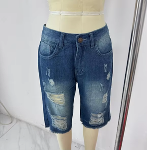 Shorts d'été décontractés en jean délavé, personnalisés, de haute qualité, en nylon/coton respirant, style charpentier vieilli - Product Image 2