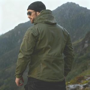 Veste coupe-vent à capuche pour homme, couleur olive, fermeture éclair, style workwear, polyester, vêtements d'extérieur pour l'automne - Product Image 6