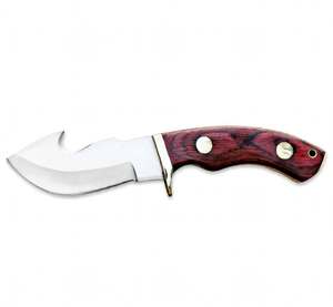 Outil utilitaire recurvé artisanal en acier inoxydable satiné avec manche en bois de Pakka rouge profilé - Product Image 4