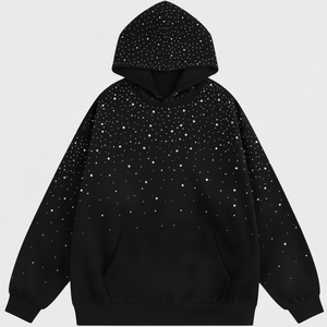 Sweat à capuche personnalisé avec strass unisexe, sweat à capuche en coton molletonné de haute qualité avec strass personnalisés pour hommes - Product Image 1