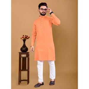 SOIRÉE COTON SOIE HOMME KURTA AVEC PAYJAMA PÊCHE - Product Image 1