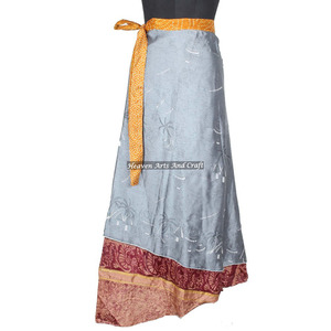 Nuevo y Elegante Sari de Seda para la Playa, Falda Larga Envolvente para Mujeres Adultas, Estilo Rajastaní, Reversible, de Seda, Largo, Indio - Product Image 2