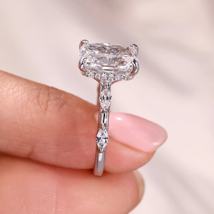 Anillo de compromiso con diamante de laboratorio de 3.40 quilates, diseño Distance Pave Elongated Cushion, joyería de anillo de 14k, anillo de eternidad en vermeil. - Product Image 6