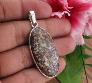 Collier unisexe en argent sterling 925 plaqué platine avec pierre précieuse de jaspe naturel de couleur terre vintage, fait à la main, cadeau - Product Image 1