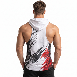 OEM Custom Logo <b>Men</b> Printed Hooded Tank Top Gym Wear Quick Dry Sleeveless Hoodie <b>Men</b> Racerback Workout Wear <b>Singlet</b> Top - Product Image 4