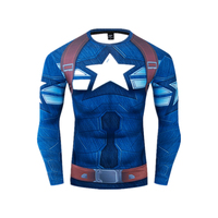 Erkek Hızlı Kuruyan Uzun Kollu Süper Kahraman Spor Kompresyon Spor Salonu Tişörtü %100 Polyester Isı Transfer Baskılı Desenler Yazlık